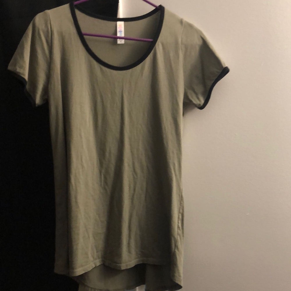 Lularoe Classic T-Xs army green solid black trim